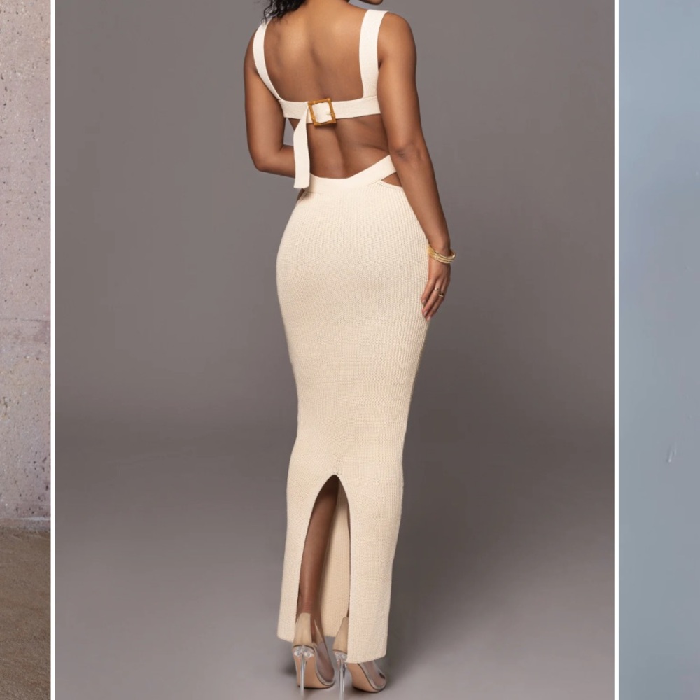 JLUXLABEL Cream Ribbed Midi Skirt Set - Picture 3 of 4